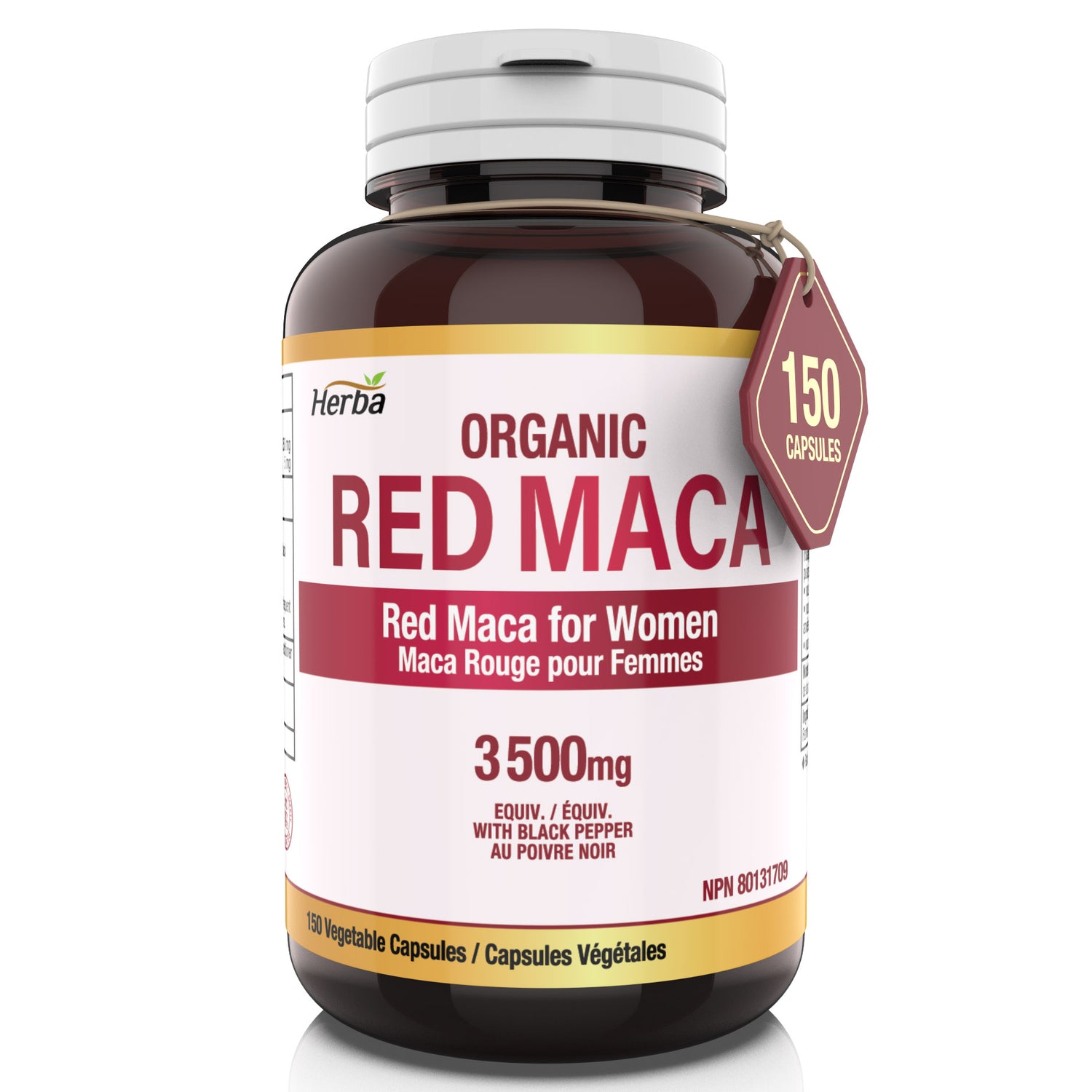 Capsules de Maca Rouge Biologique - 3500mg, 150 Capsules | Maca Rouge Péruvienne | Fabriqué au Canada