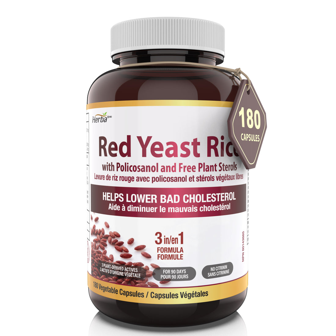 Red Yeast Rice Supplement - 180 Capsules | Pharmacist Formulated | Made in Canada