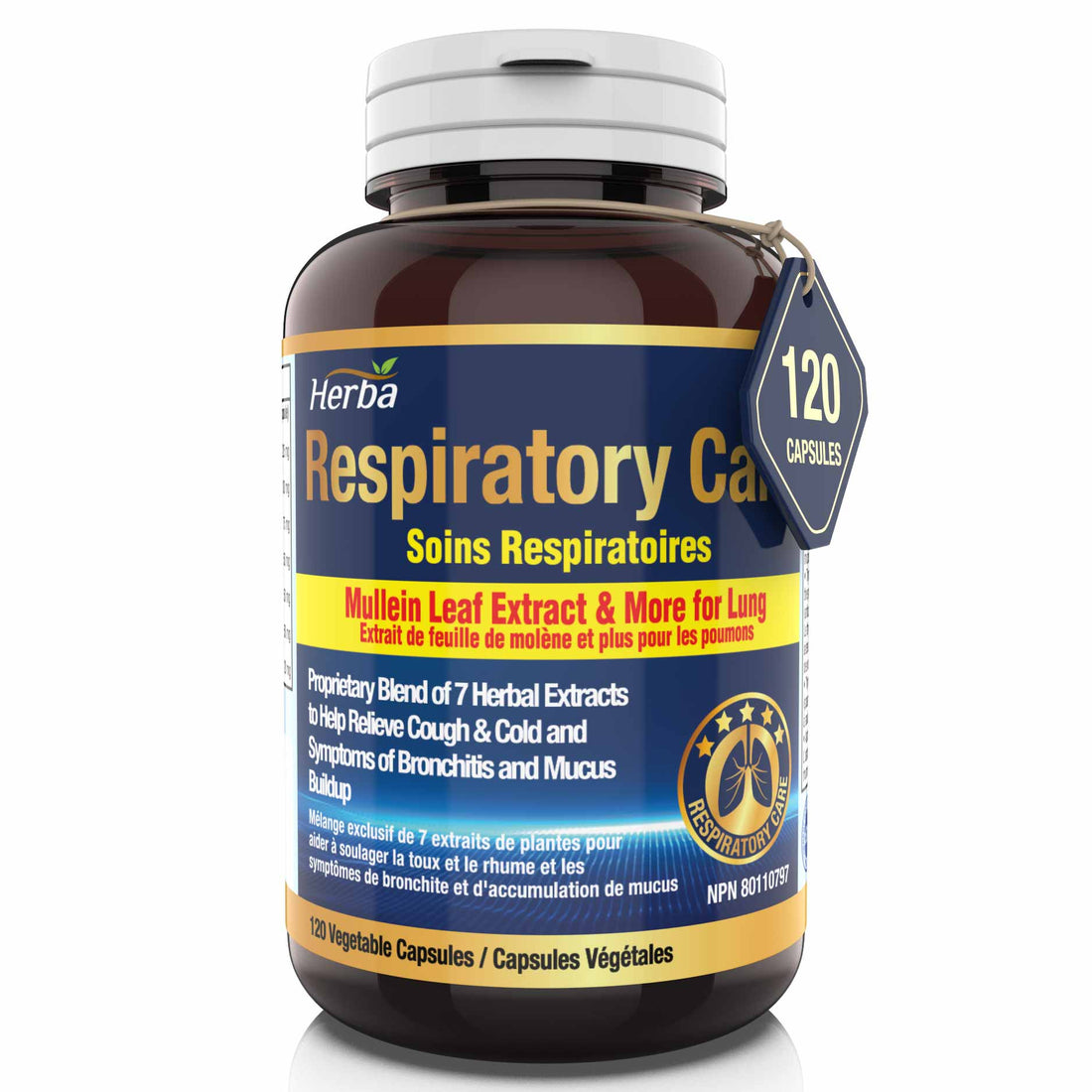 Respiratory Care - 120 Capsules | Lung Supplement with Mullein Leaf Extract | Made in Canada