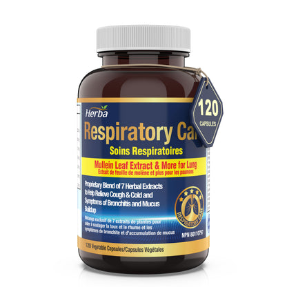 Respiratory Care - 120 Capsules | Lung Supplement with Mullein Leaf Extract | Made in Canada