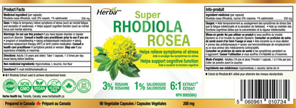 Rhodiola Rosea Supplement 200mg - 90 Vegetable Capsules | Made in Canada – 3% Rosavins and 1% Salidrosides