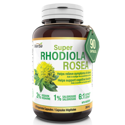 Supplément Rhodiola Rosea 200 mg - 90 Gélules Végétales | Fabriqué au Canada – 3 % de Rosavins et 1 % de Salidrosides