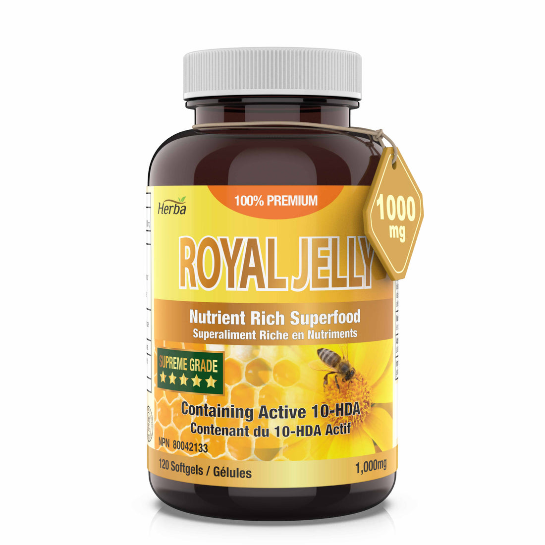 Capsules de gelée royale 1000mg - 120 gélules molles | Fabriqué au Canada