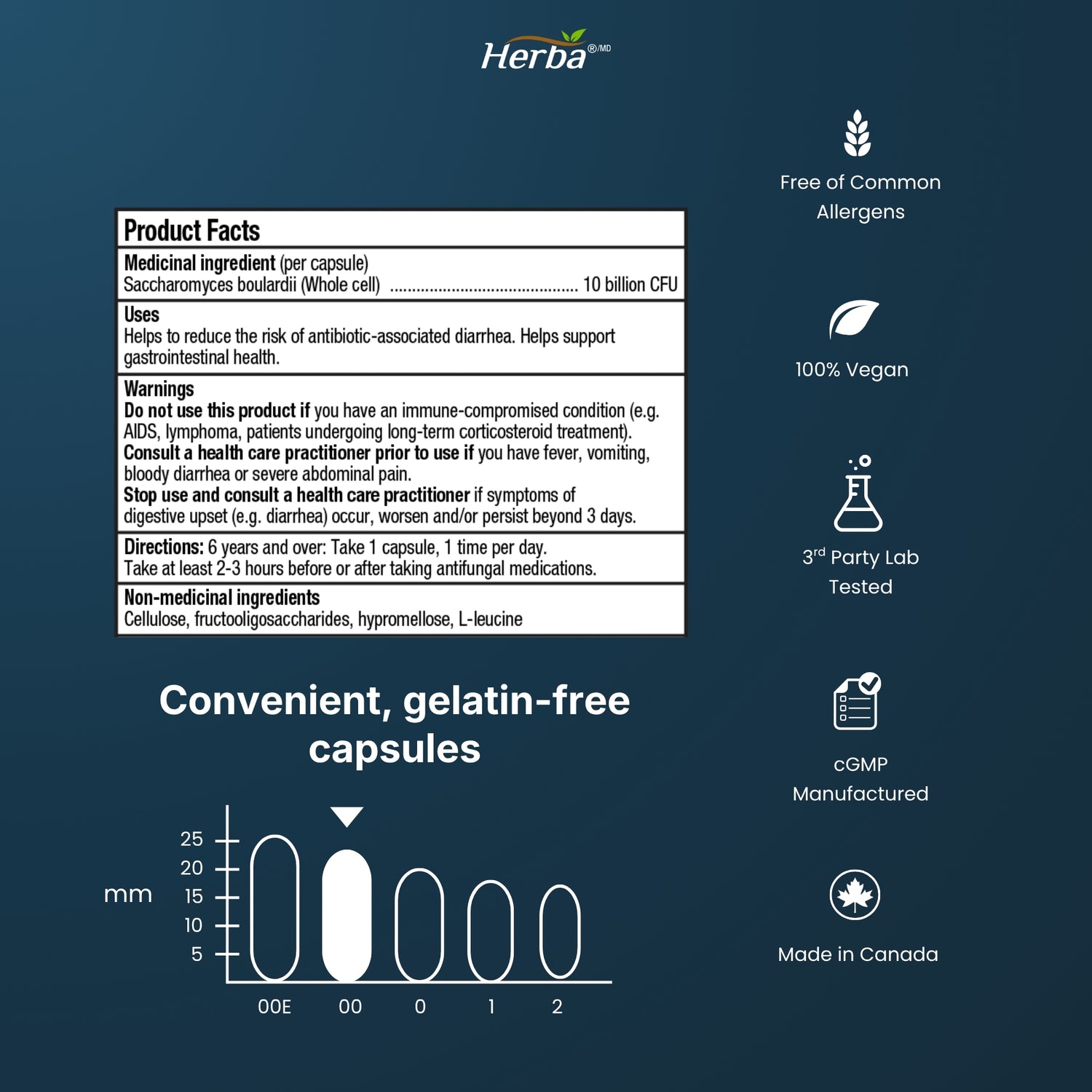 Herba Saccharomyces Boulardii Probiotic 10B CFU – 90 DR Capsules | Made in Canada