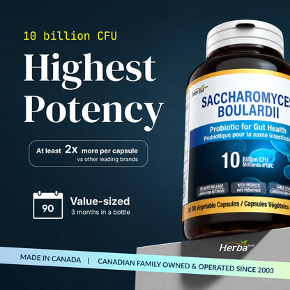 Herba Saccharomyces Boulardii Probiotic 10B CFU – 90 DR Capsules | Made in Canada