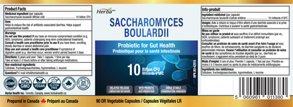 Herba Saccharomyces Boulardii Probiotic 10B CFU – 90 DR Capsules | Made in Canada