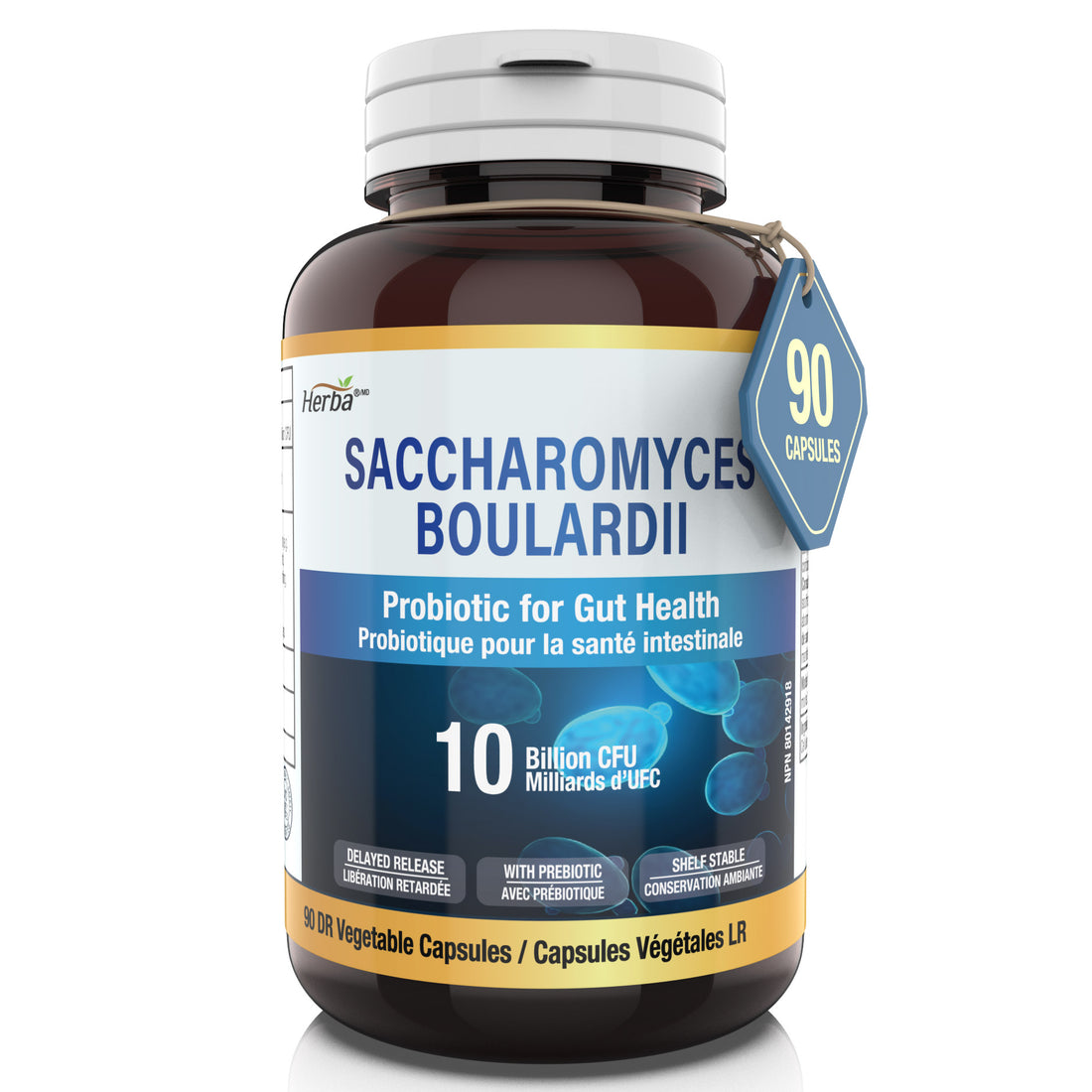 Herba Saccharomyces Boulardii Probiotic 10B CFU – 90 DR Capsules | Made in Canada
