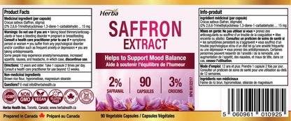 Complément de safran - 90 capsules | Extrait de Safran Standardisé à 2% Safranal