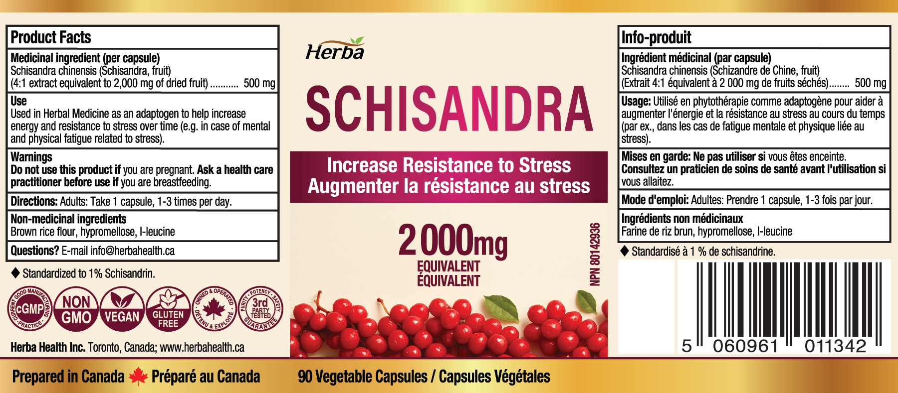 Schisandra Supplement – 90 Capsules | 4:1 Extract – 2,000mg Equivalent Schisandra Berry | Made in Canada