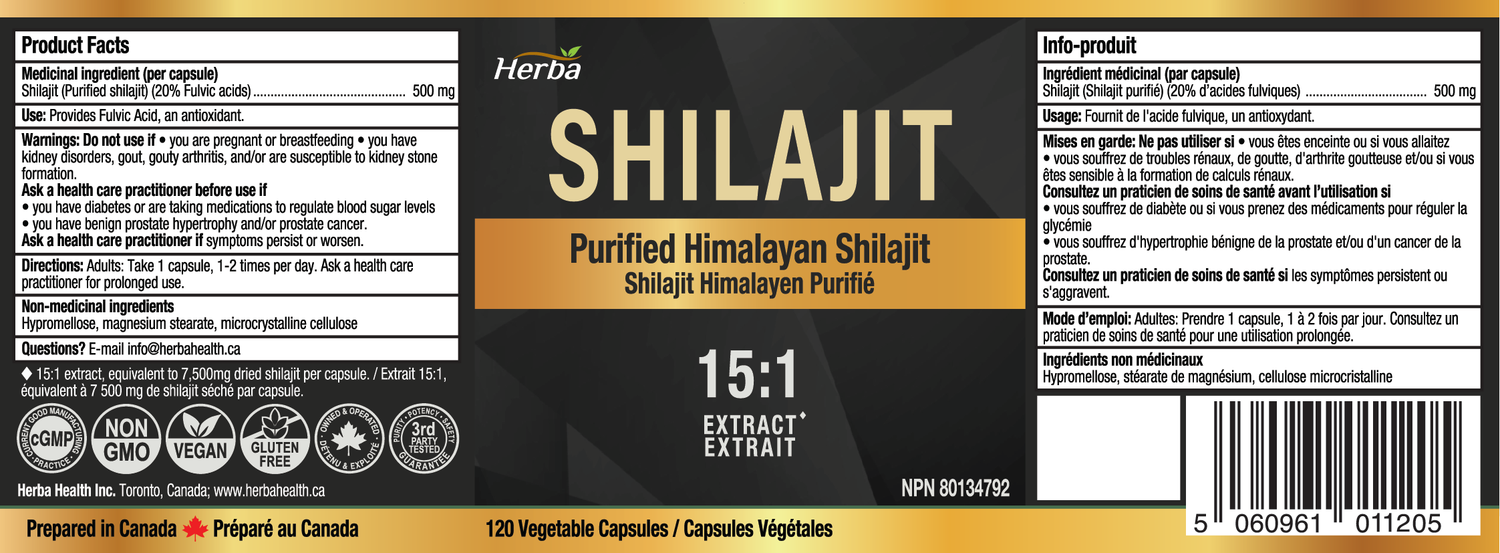 Himalayan Shilajit for Women &amp; Men – 120 Capsules | 1000mg Per Serving (500mg Each) | 15:1 Extract | Fulvic Acid Supplement | Made in Canada