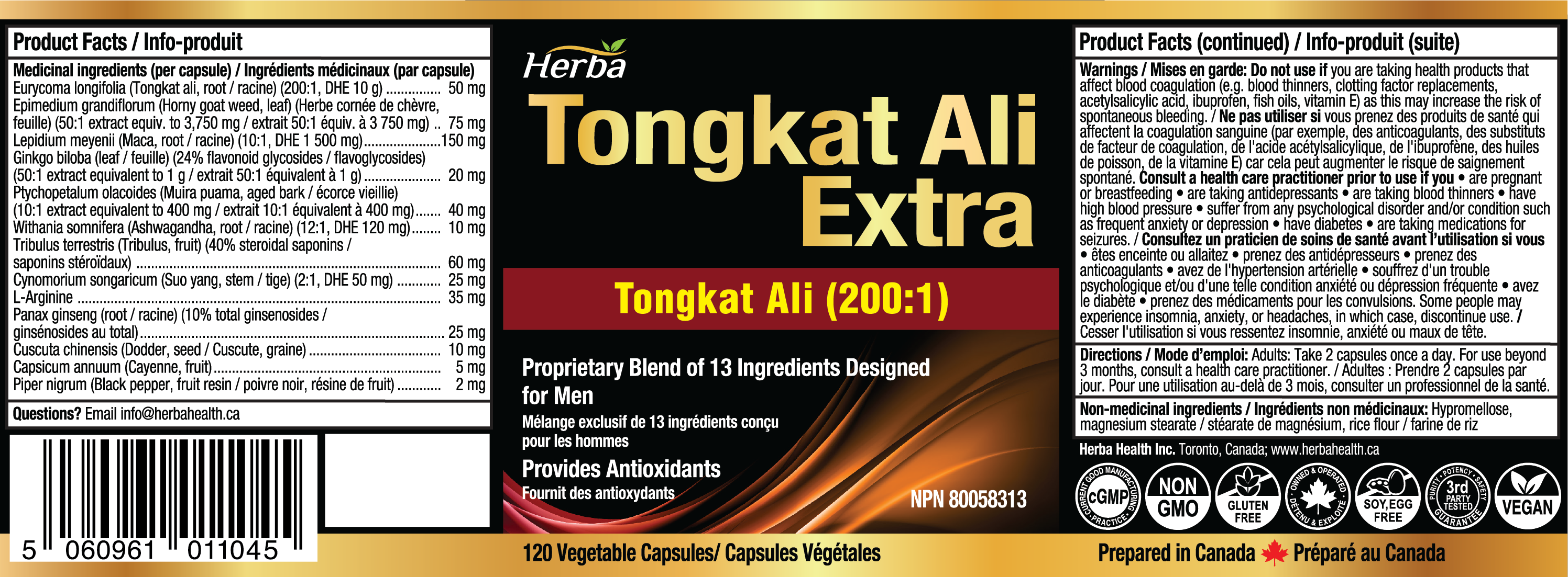 Tongkat Ali Supplement 200:1 - Made in Canada | 120 Capsules | Proprietary Blend including 10,000mg Equivalent of Tongkat Ali Extract