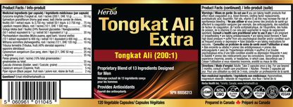 Tongkat Ali Supplement 200:1 - Made in Canada | 120 Capsules | Proprietary Blend including 10,000mg Equivalent of Tongkat Ali Extract