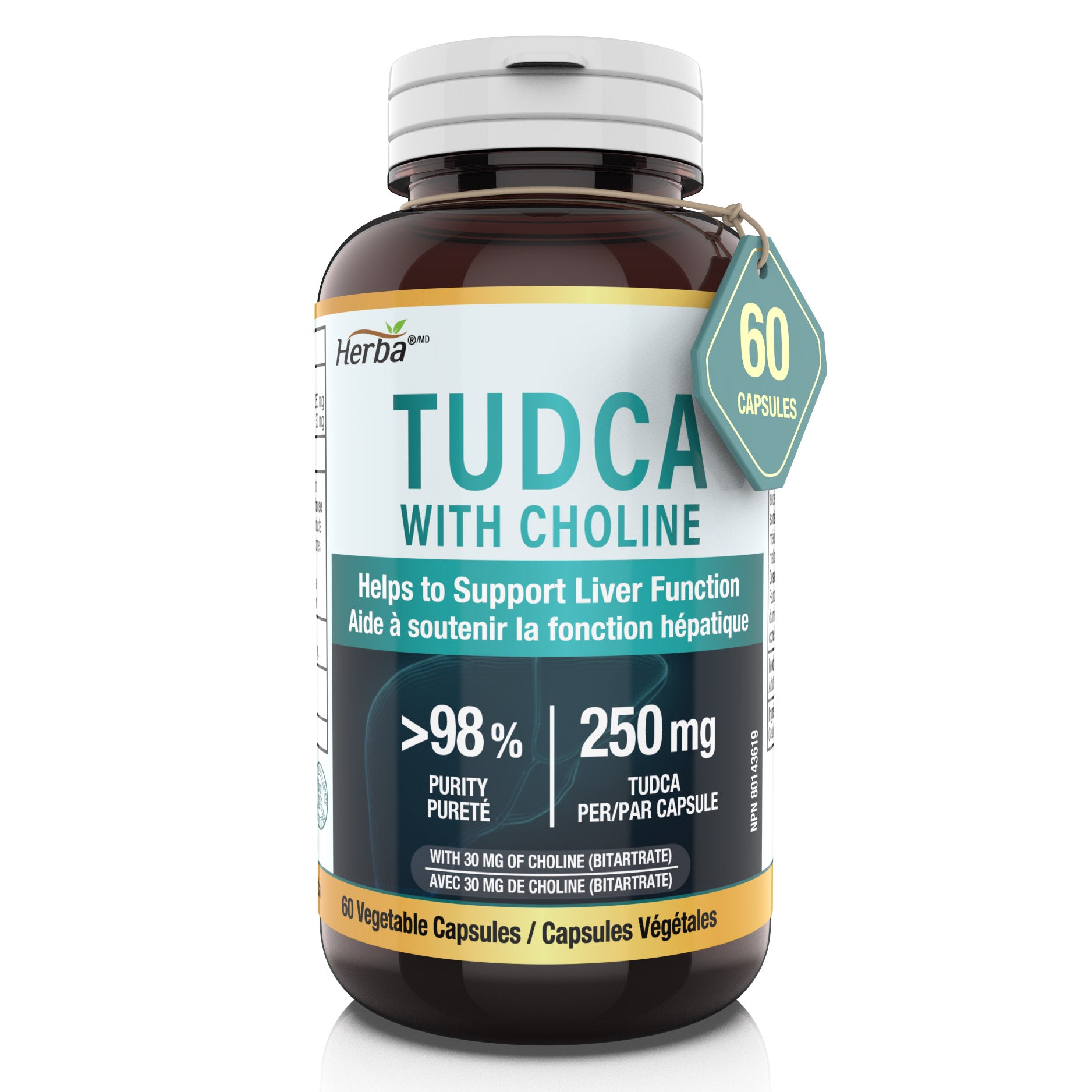 TUDCA Supplement for Liver – 60 Capsules | 250mg TUDCA + Choline | Made in Canada