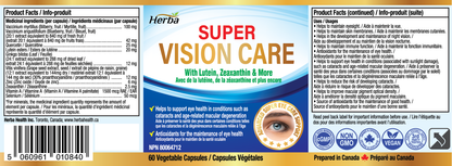 Vision Care Eye Vitamins with Lutein and Zeaxanthin Supplement – 60 Capsules