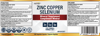 Zinc Copper Selenium Supplement - 180 Capsules | Made in Canada