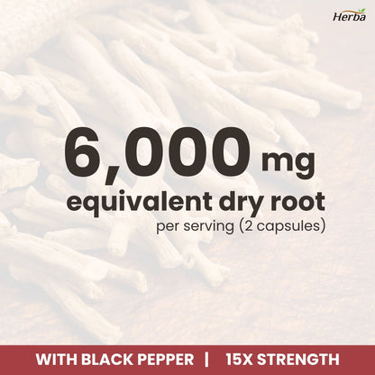 Ashwagandha Supplement - 150 Capsules | Made in Canada | 6000mg Dry Powder Equivalent Per Day