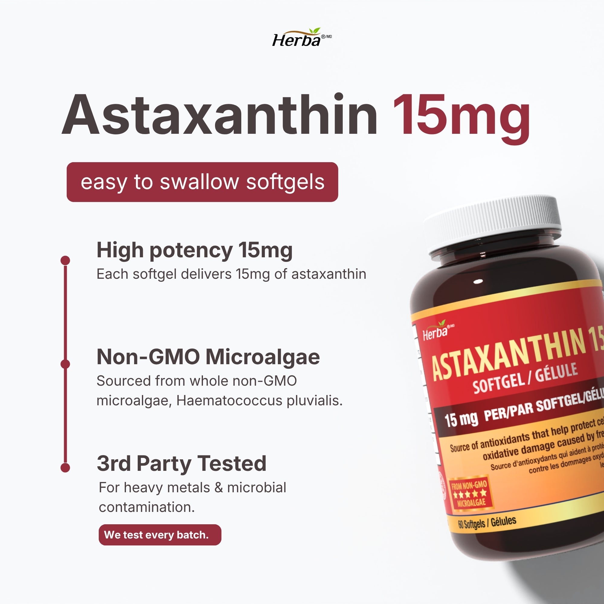 Astaxanthin Supplement 15mg - 60 Softgels | Made in Canada