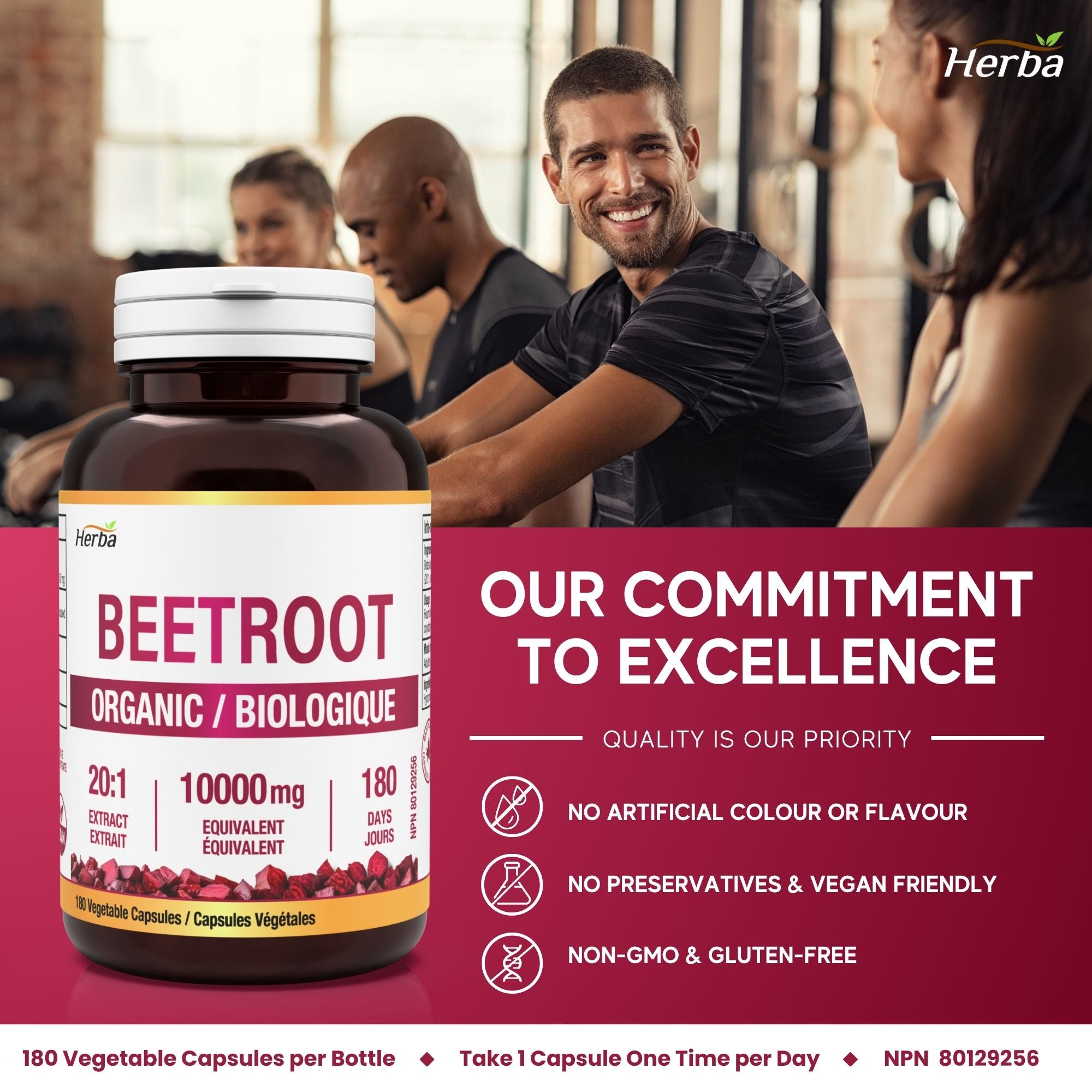 Organic Beet Root Supplement - 180 Capsules | 10,000mg Equivalent - 20:1 Extract Beetroot | Made in Canada