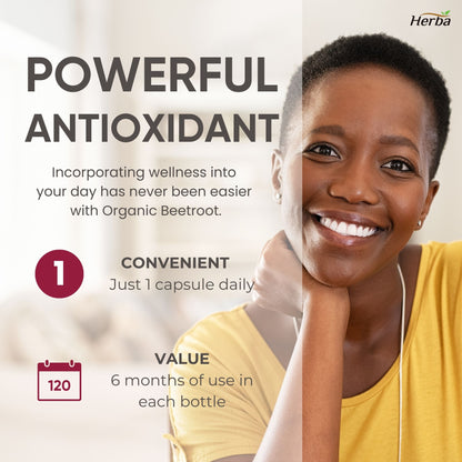 Organic Beet Root Supplement - 180 Capsules | 10,000mg Equivalent - 20:1 Extract Beetroot | Made in Canada