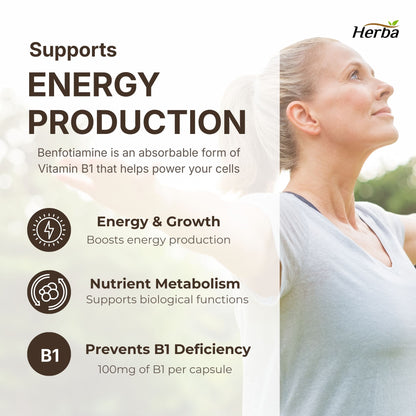 Benfotiamine 100mg - 120 capsules | Vitamine B1 liposoluble | Fabriqué au Canada