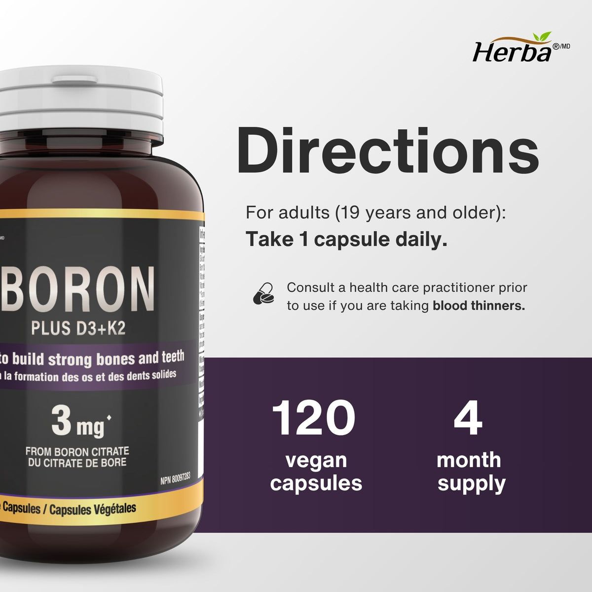 Boron Supplement for Men and Women - 120 Capsules | Made in Canada
