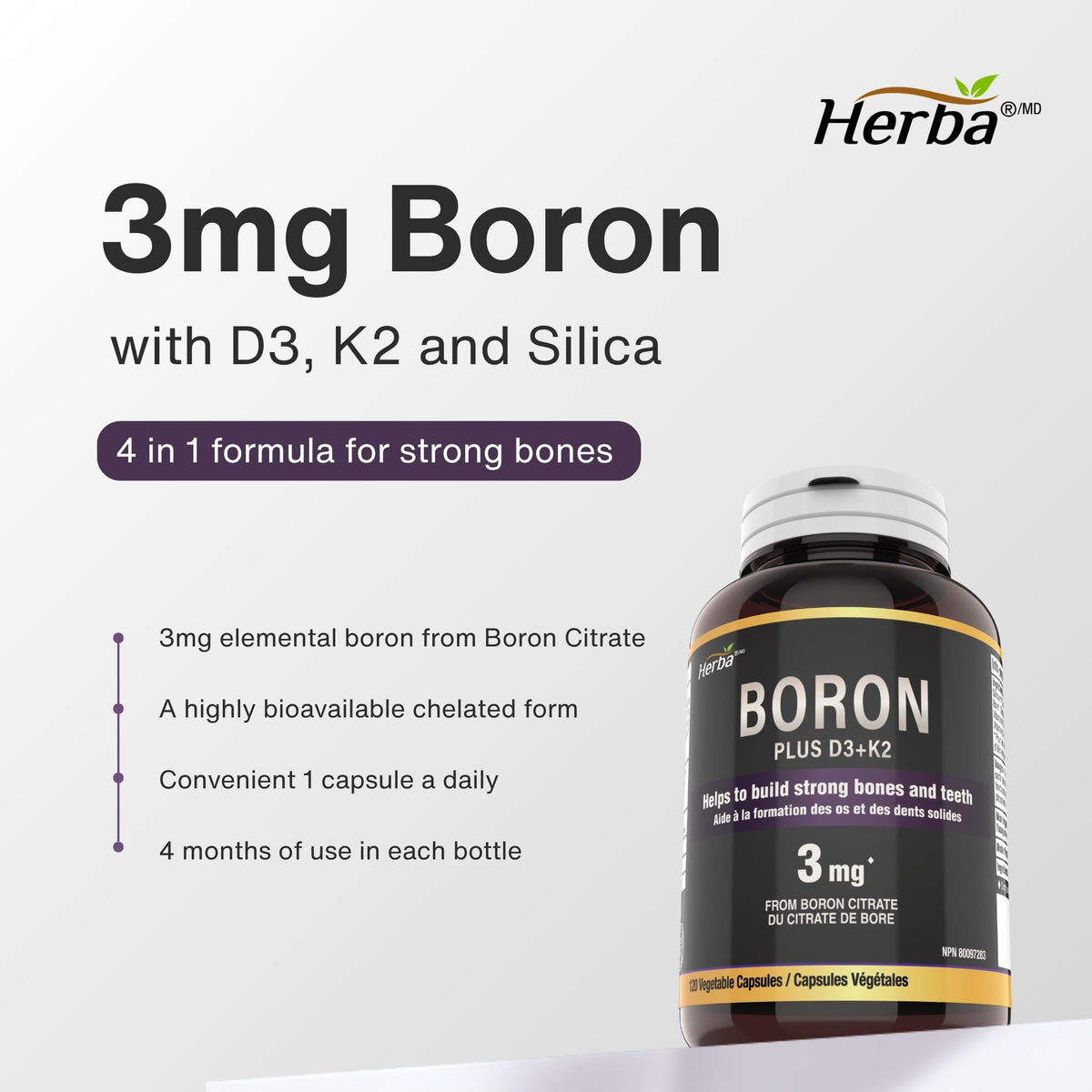 Boron Supplement for Men and Women - 120 Capsules | Made in Canada