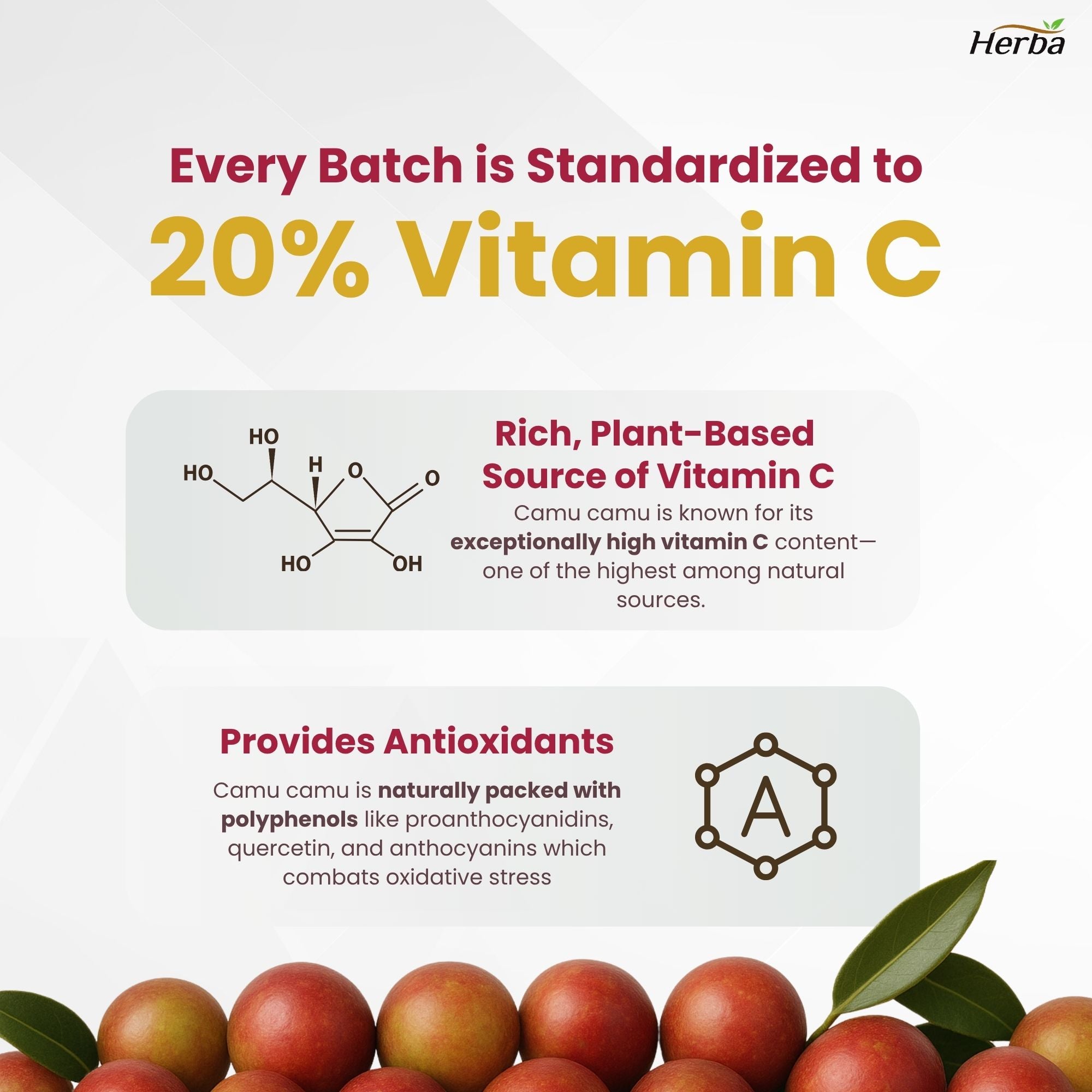 Camu Camu Capsules 500mg - 120 Capsules | 20% Natural Vitamin C | Made in Canada