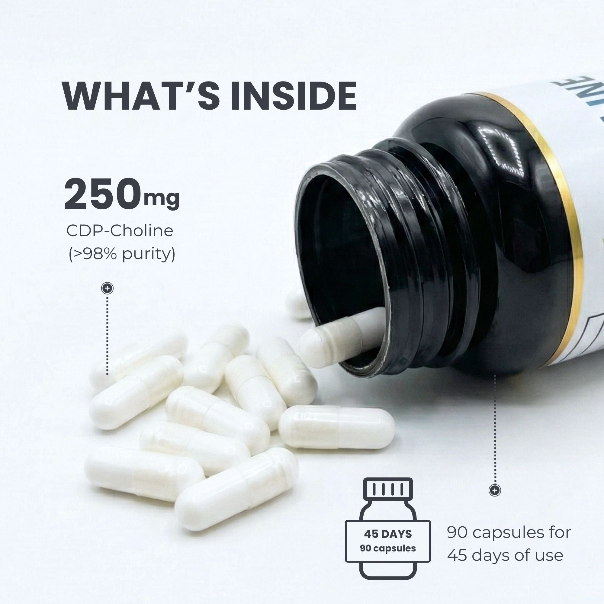 Citicoline Supplement 250mg – 90 Capsules | >98% Ultra Pure CDP Choline | Made in Canada