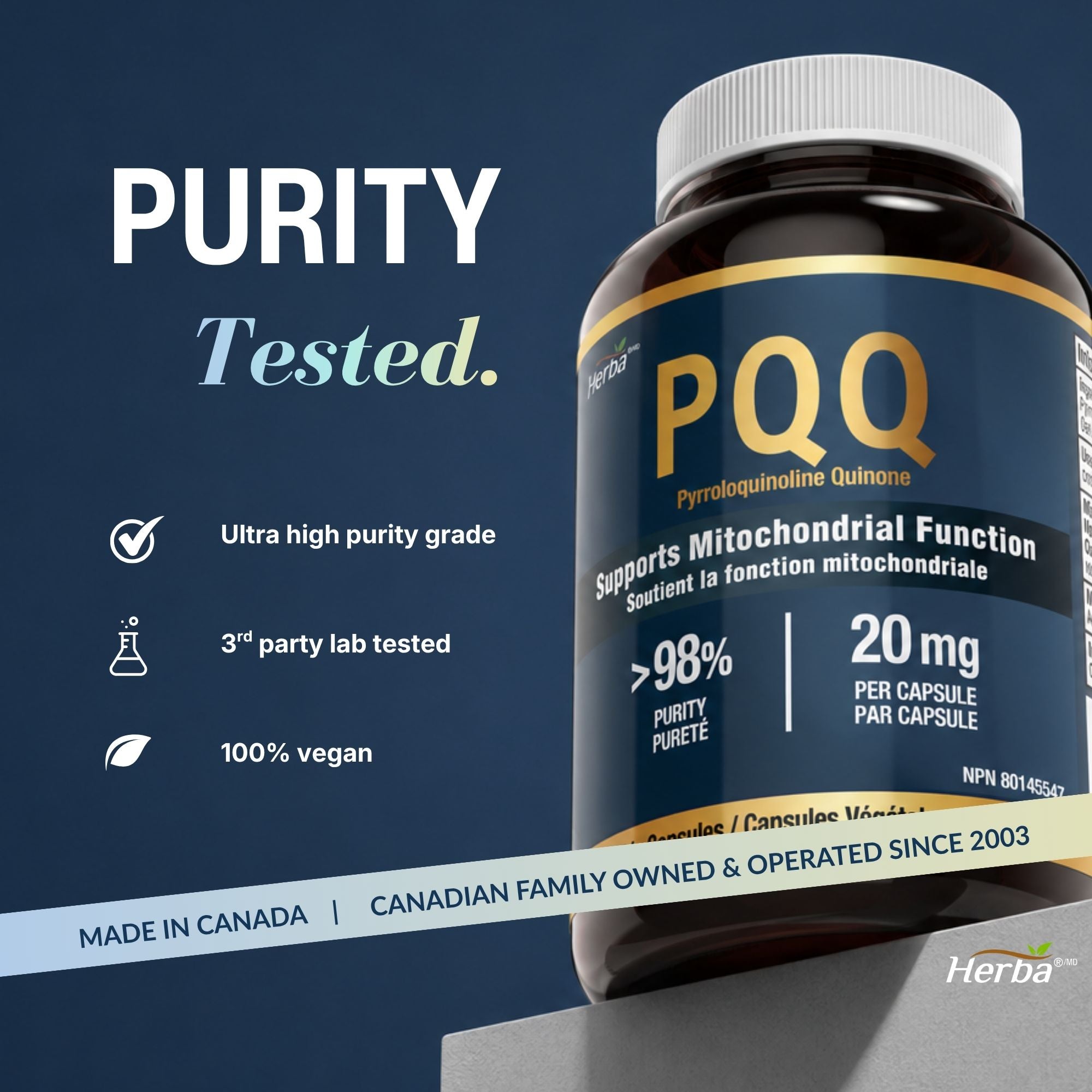 PQQ Supplement 20mg - 60 Capsules | Made in Canada
