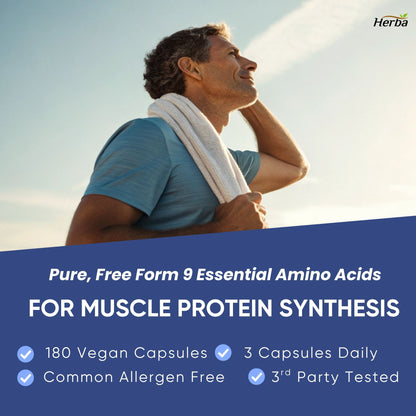 Essential Amino Acids Supplement – 180 Capsules | All 9 EAA Supplement in Free Form | Made in Canada