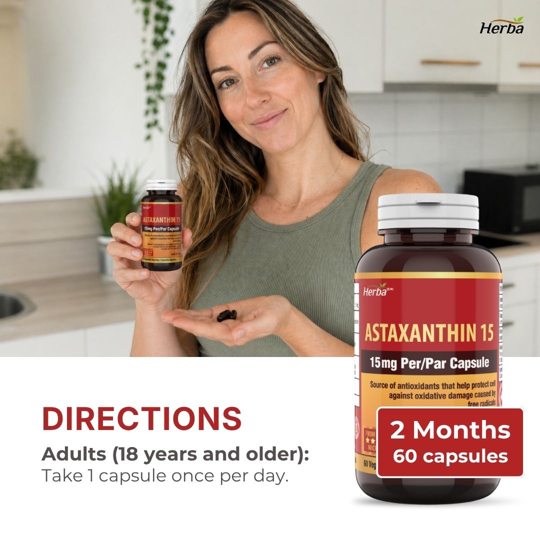 Astaxanthin Supplement 15mg – 60 Vegetable Capsules | Made in Canada