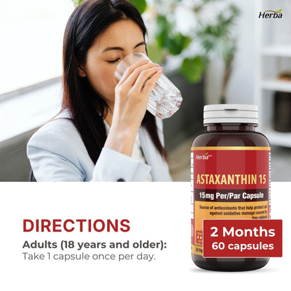 Astaxanthin Supplement 15mg – 60 Vegan Capsules | Made in Canada
