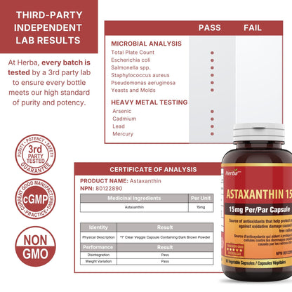 Astaxanthin Supplement 15mg – 60 Vegan Capsules | Made in Canada