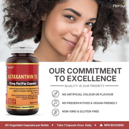 Astaxanthin Supplement 15mg – 60 Vegetable Capsules | Made in Canada