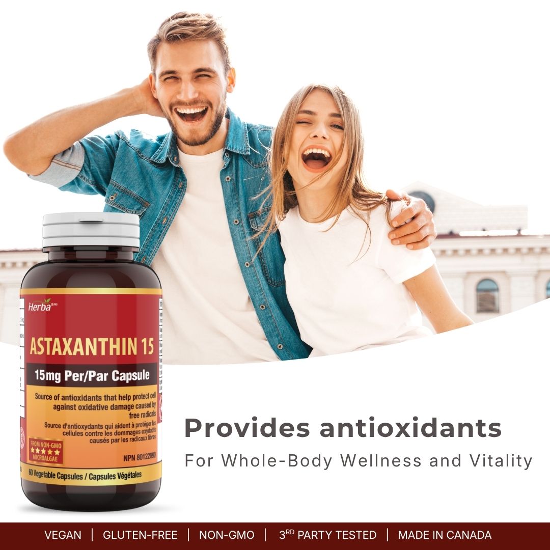 Astaxanthin Supplement 15mg – 60 Vegetable Capsules | Made in Canada