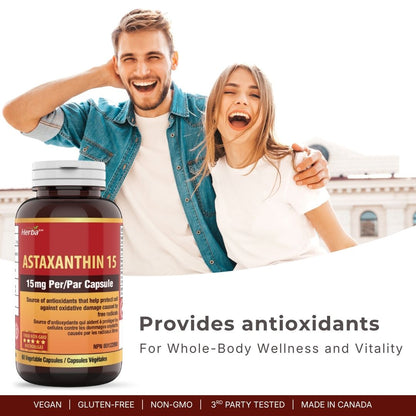 Astaxanthin Supplement 15mg – 60 Vegetable Capsules | Made in Canada