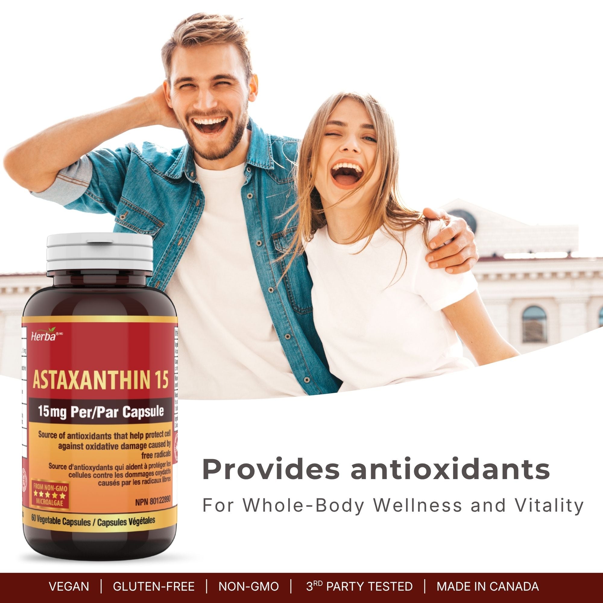 Astaxanthin Supplement 15mg – 60 Vegan Capsules | Made in Canada