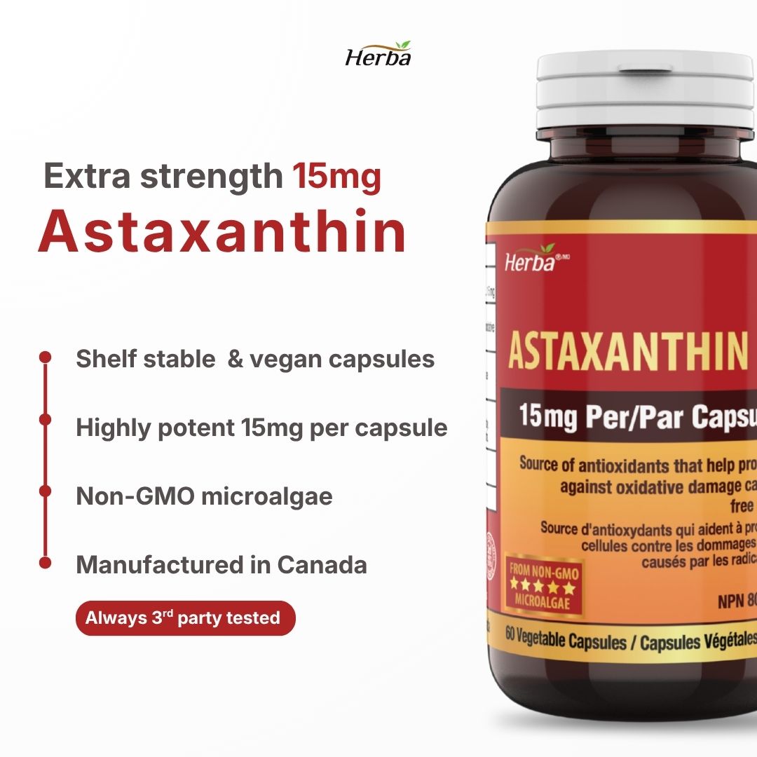 Astaxanthin Supplement 15mg – 60 Vegetable Capsules | Made in Canada