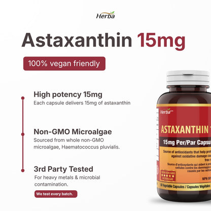 Astaxanthin Supplement 15mg – 60 Vegan Capsules | Made in Canada