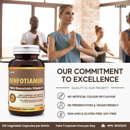 Benfotiamine 100mg - 120 Capsules | Fat Soluble Vitamin B1 | Made in Canada