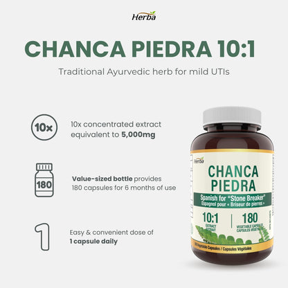 Extrait de Chanca Piedra - 180 Capsules | Équivalent de 5 000mg | Extrait 10:1 de 500mg | Fabriqué au Canada