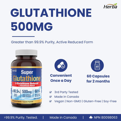 Suppléments de glutathion 500 mg, 60 gélules végétales-L-glutathion forme active réduite