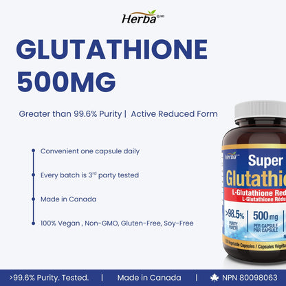 Buy Glutathione Supplements 500mg - Made in Canada | 60 Vegetable Capsules   Herba