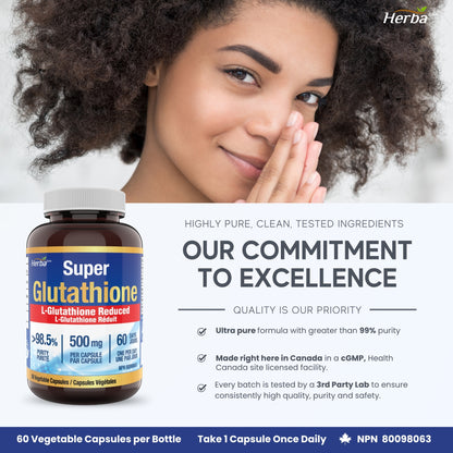 Suppléments de glutathion 500 mg, 60 gélules végétales-L-glutathion forme active réduite