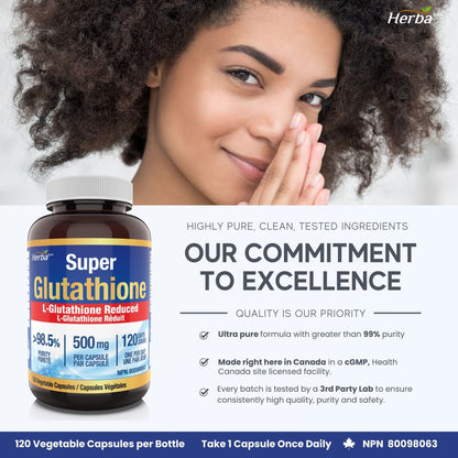 Suppléments de Glutathione 500mg, 120 Capsules Végétales-L-Glutathione Réduit Forme Active