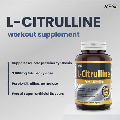 Supplément L-Citrulline 750 mg – 180 Gélules Végétales | Fabriqué au Canada