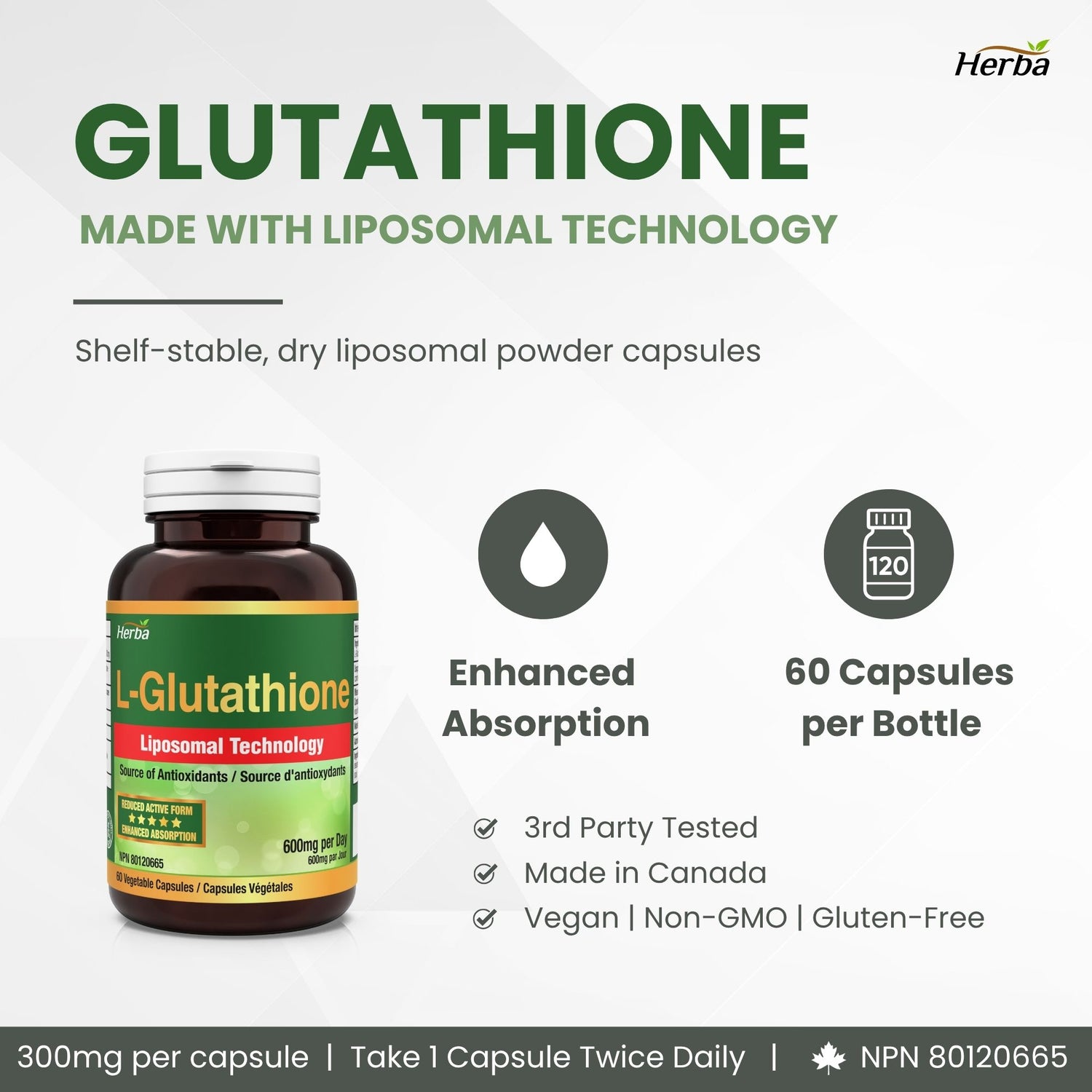 Liposomal Glutathione Supplement - 600mg Per Day | 60 Vegetable Capsul Herba Liposomal Glutathione Supplement - 600mg Per Day | 60 Vegetable Capsul Herba