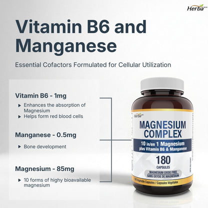 Complexe de Magnésium 10 en 1 – 180 Capsules | Sans oxyde de magnésium | Fabriqué au Canada