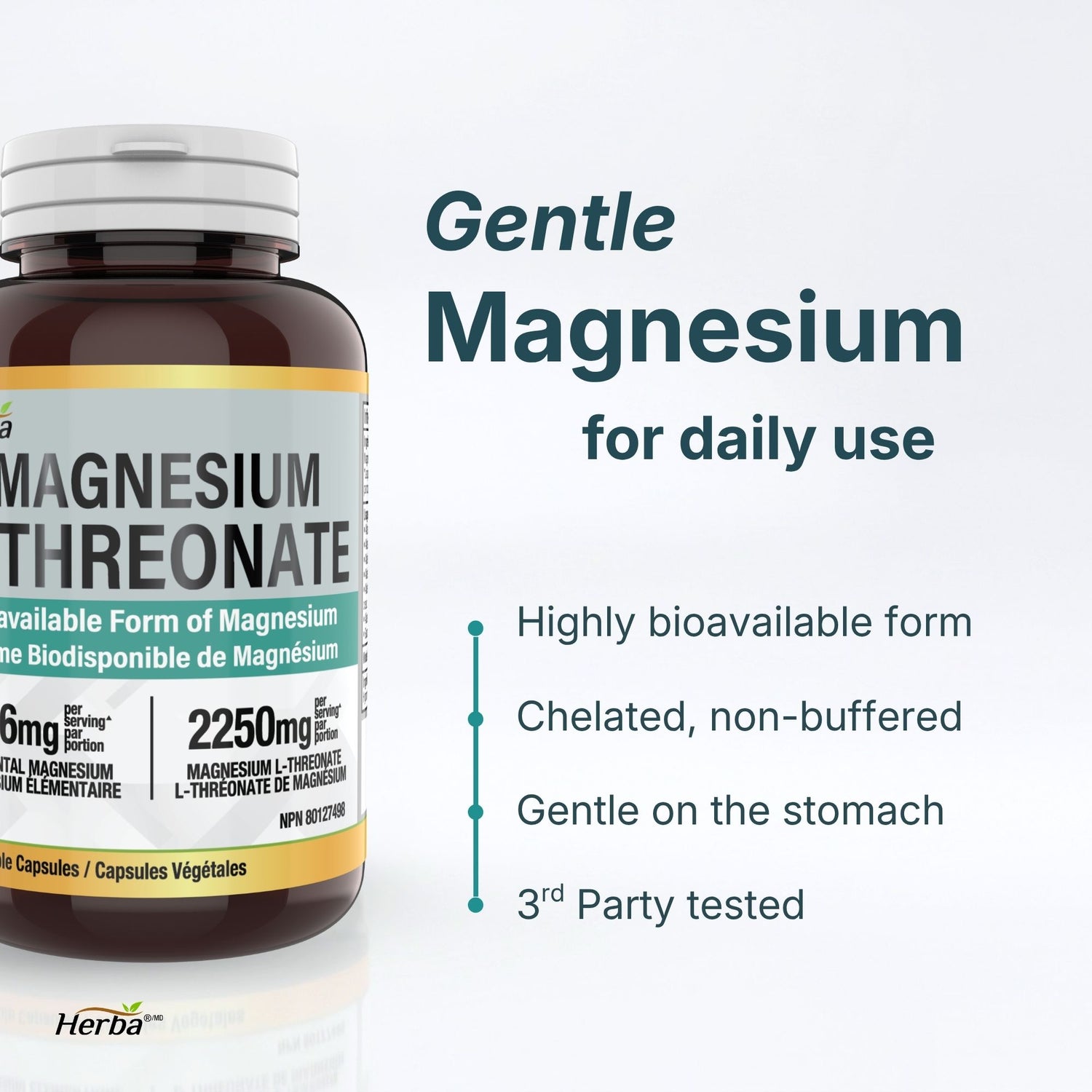 Magnesium L-Threonate Supplement – 186mg | Made in Canada | 90 Vegetable Capsules