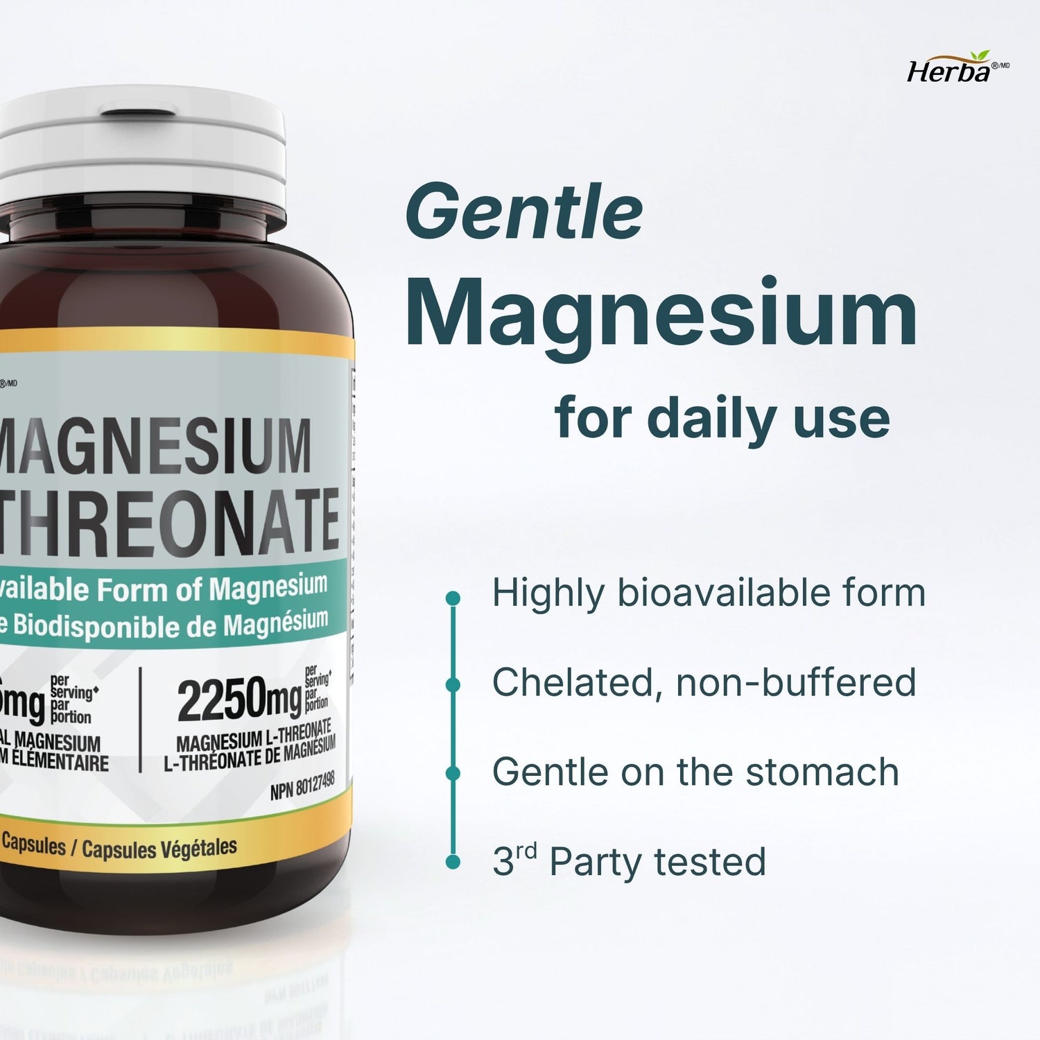 Magnesium L-Threonate Supplement – 186mg | Made in Canada | 90 Vegetable Capsules